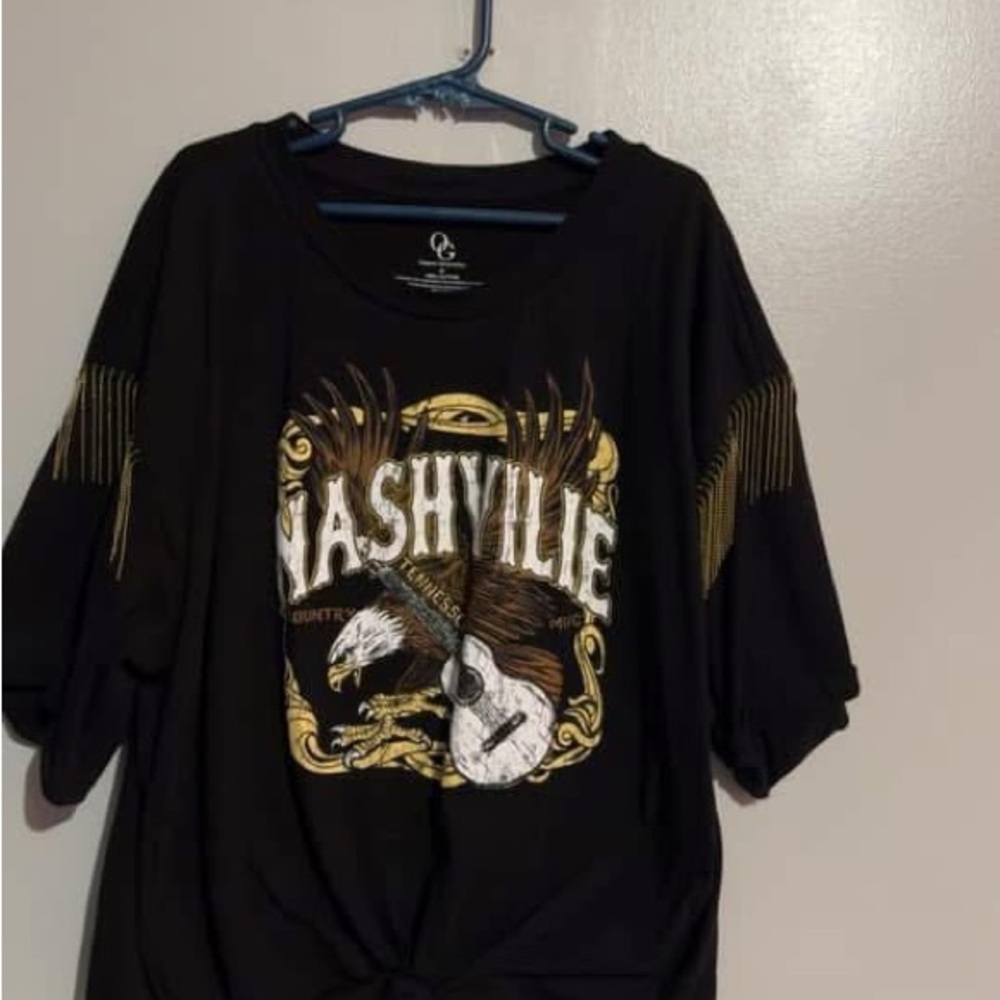 Black Nashville Graphic Tee with Eagle and Guitar